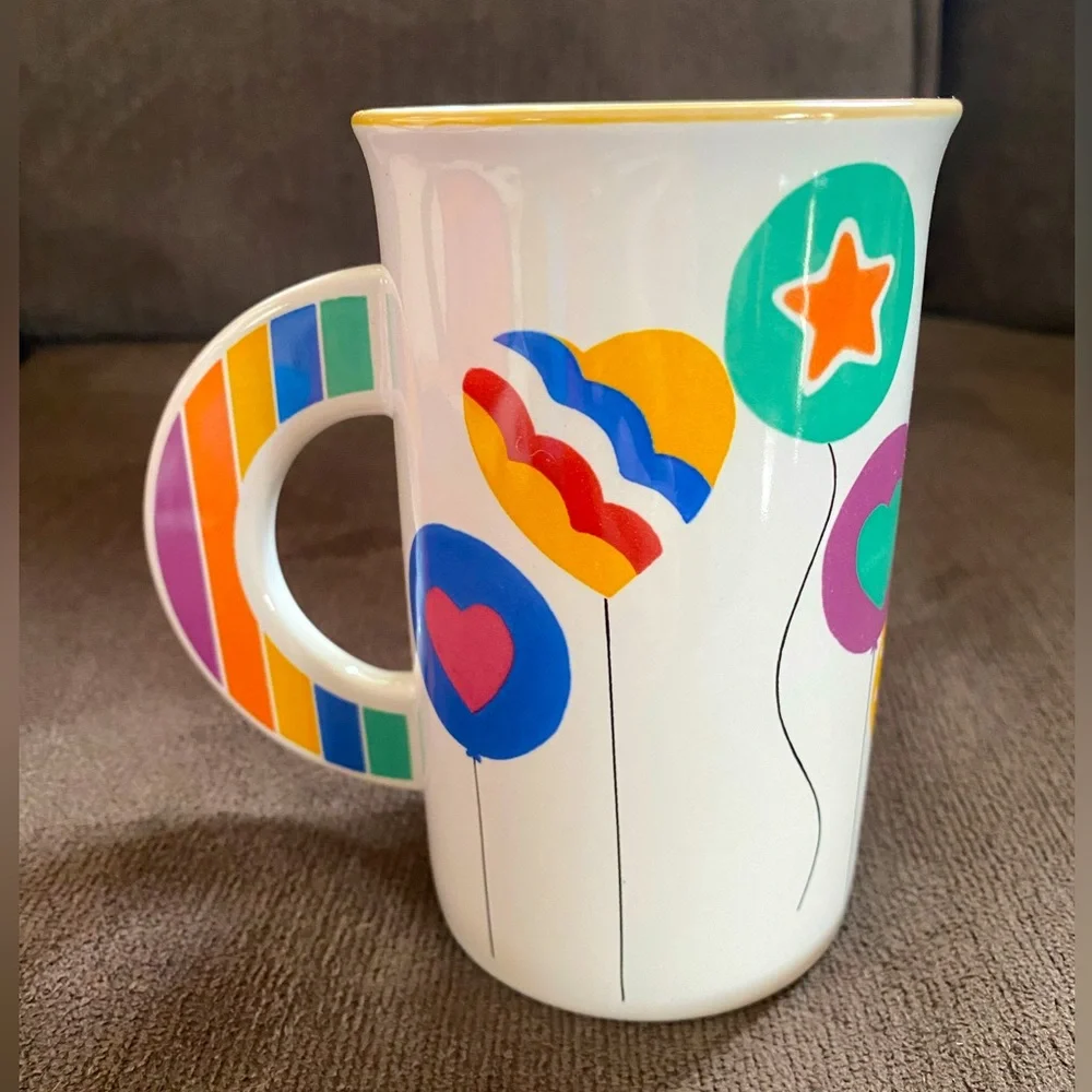 Mikasa Party Time CC106 Mug Vtg 80s Rainbow Balloon Memphis Milano Fine China
